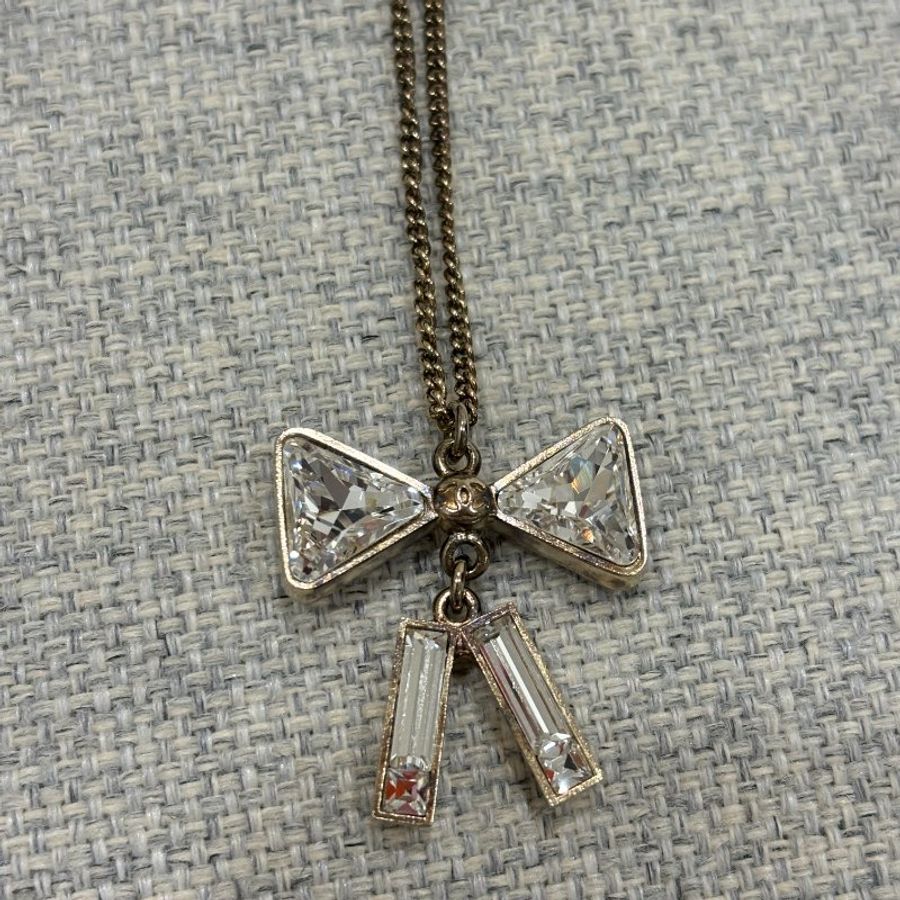 Chanel 香奈兒 Gold Ribbon Rhinestone Necklace金 水鑽 蝴蝶結 水晶 項鍊 鍊子-7