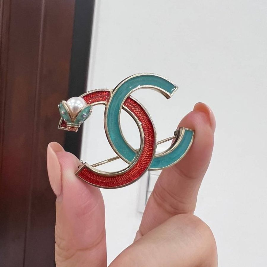 chanel 超可愛 珍珠 紅綠 飾品 瓢蟲 胸針 別針-2