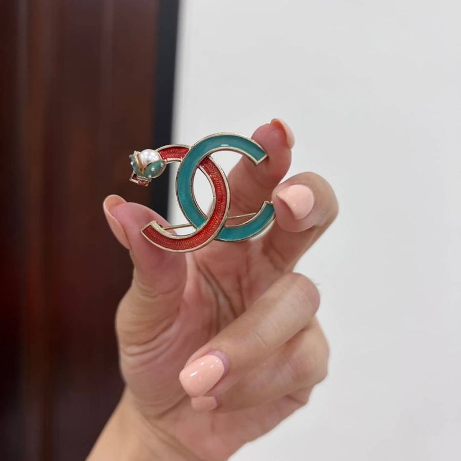 chanel 超可愛 珍珠 紅綠 飾品 瓢蟲 胸針 別針-5