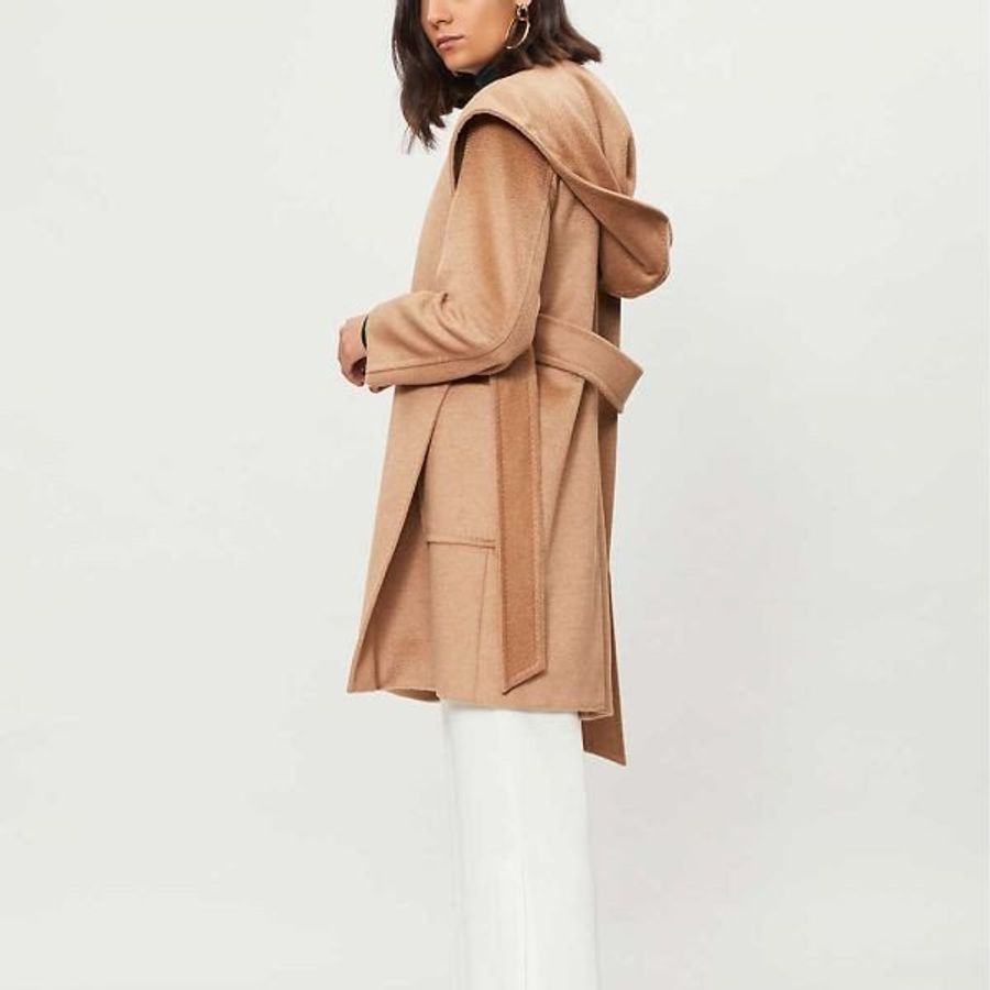 🧧新年特價活動🧧Max Mara Rialto 女款駝絨連帽開襟短大衣 駝色 IT36/38《當季專櫃正售★全新商品 》-7