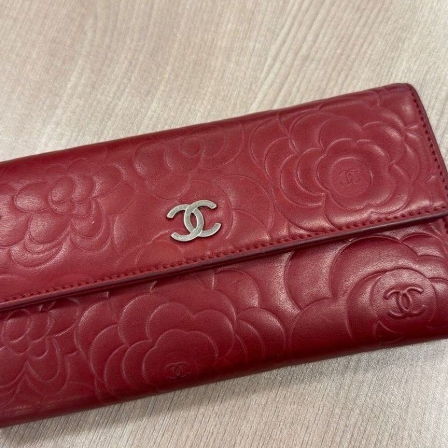 Chanel 山茶花 紅色 長夾-11