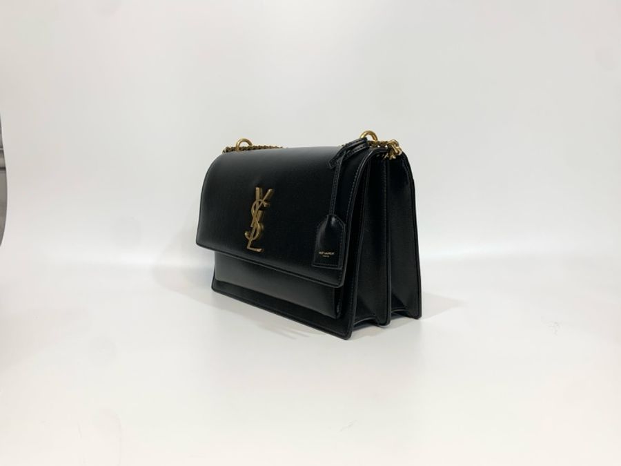 YSL黑金牛皮風琴日落包-2