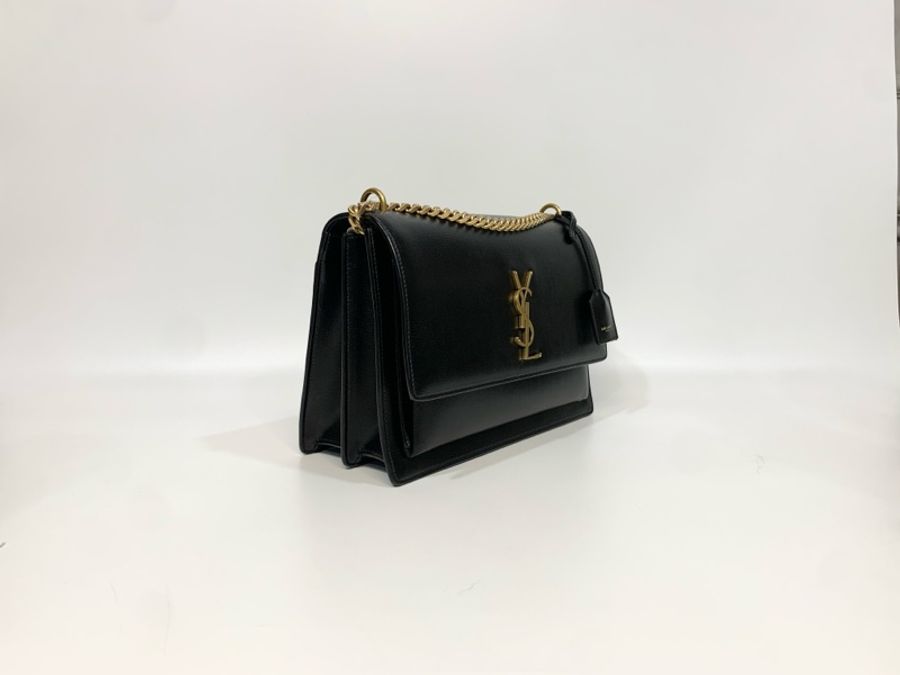 YSL黑金牛皮風琴日落包-3