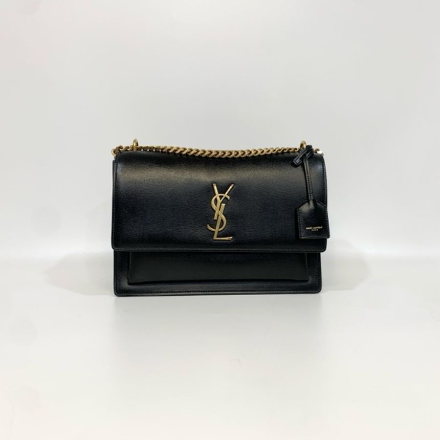 YSL黑金牛皮風琴日落包-5