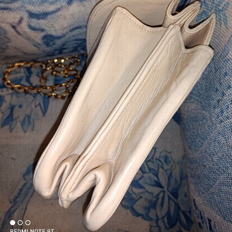 Chanel vintage 米色小羊皮雙面翻蓋鏈包-9