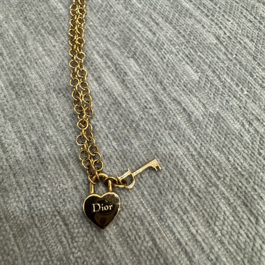 Dior logo 玫瑰金 愛心鑰匙項鍊-1