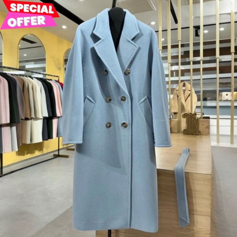 🧧新年特價活動🧧Max Mara 女款 101801 Madame 羊絨喀什米爾混紡經典大衣 蔚藍色 FR 40 M/42M-L《當季專櫃正售★全新商品 》-0