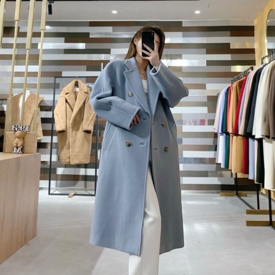 🧧新年特價活動🧧Max Mara 女款 101801 Madame 羊絨喀什米爾混紡經典大衣 蔚藍色 FR 40 M/42M-L《當季專櫃正售★全新商品 》-6