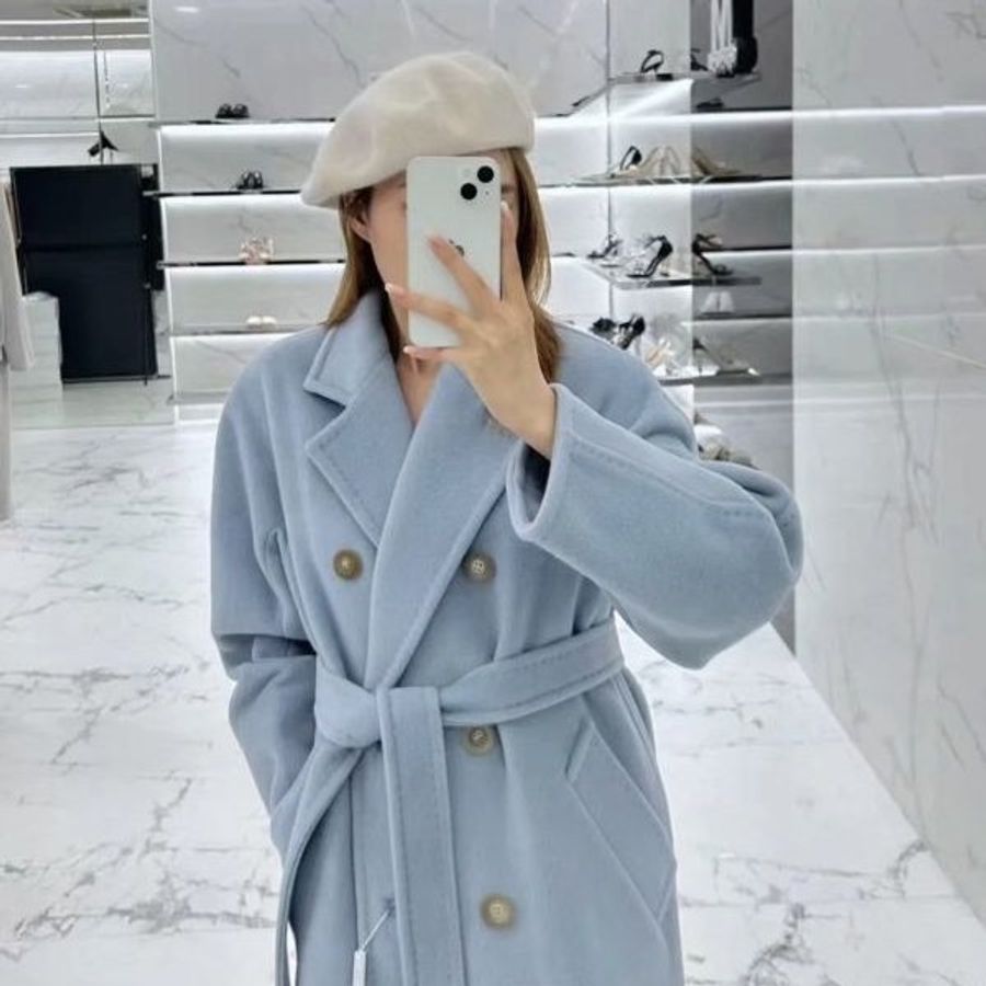 🧧新年特價活動🧧Max Mara 女款 101801 Madame 羊絨喀什米爾混紡經典大衣 蔚藍色 FR 40 M/42M-L《當季專櫃正售★全新商品 》-9
