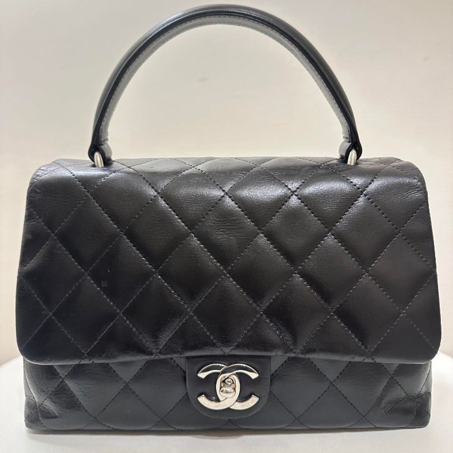 甜包/chanel vintage 香奈兒 kelly bag 銀扣(coco handle)羊皮提包(附背帶-1