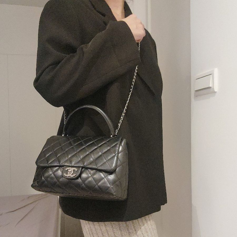甜包/chanel vintage 香奈兒 kelly bag 銀扣(coco handle)羊皮提包(附背帶-2