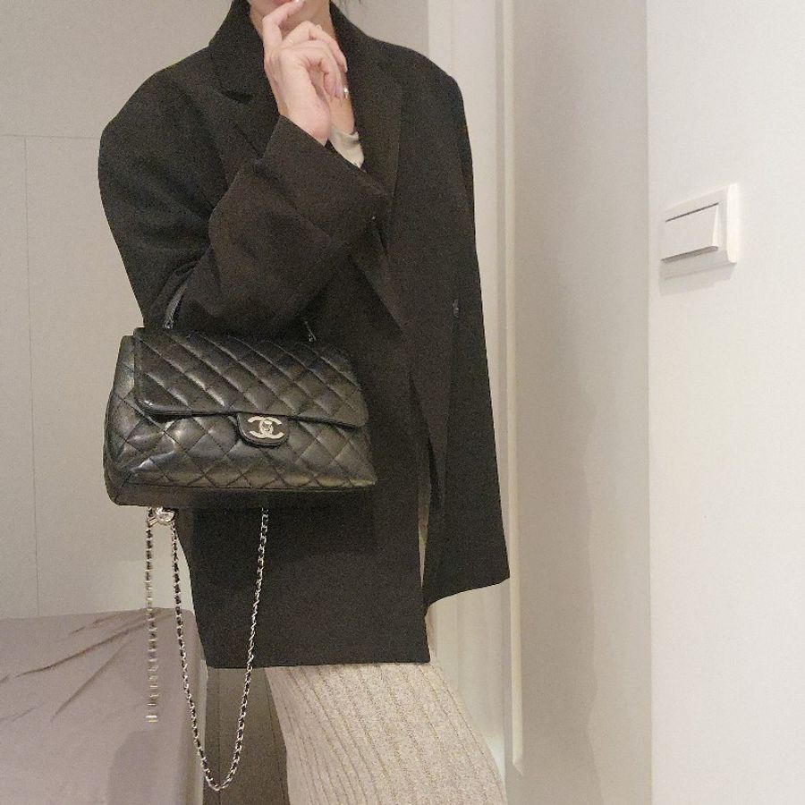甜包/chanel vintage 香奈兒 kelly bag 銀扣(coco handle)羊皮提包(附背帶-4