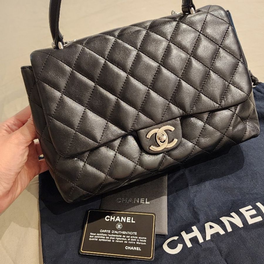 甜包/chanel vintage 香奈兒 kelly bag 銀扣(coco handle)羊皮提包(附背帶-5