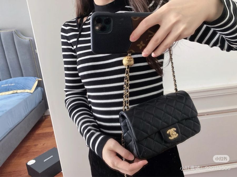 CHANEL 香奈兒 Classic flap bag CF mini 20 金球 鏈條包 斜背包 肩背包 側背包 手提包-10