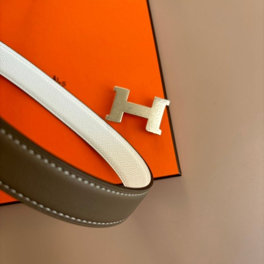 ::HERMES:: Mini Constance大象灰/白銀釦雙面皮帶75-0