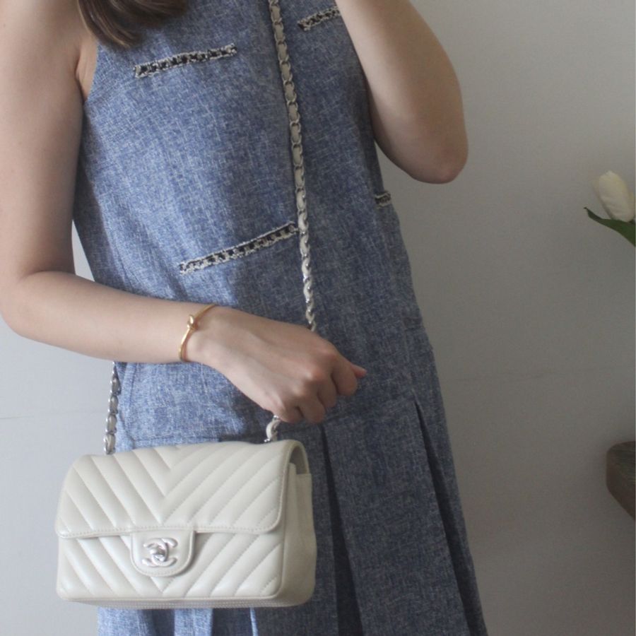 Chanel mini Cf 羊皮V紋奶油白色CF #miniCf-22