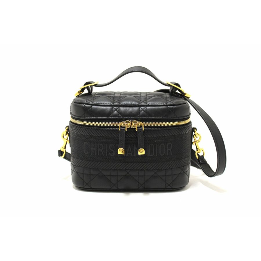 Christian Dior Black Lambskin Small Diortravel Vanity Case Crossbody Bag-0