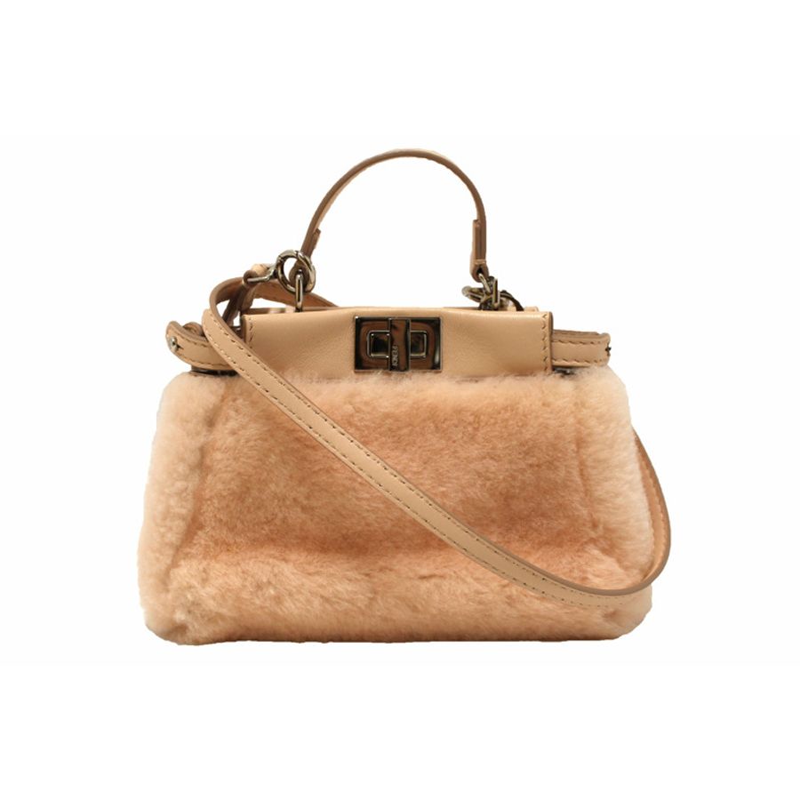 Fendi Pink Shearling and Leather Micro Peekaboo Bag-1