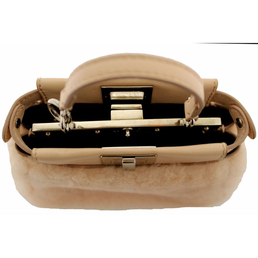 Fendi Pink Shearling and Leather Micro Peekaboo Bag-12