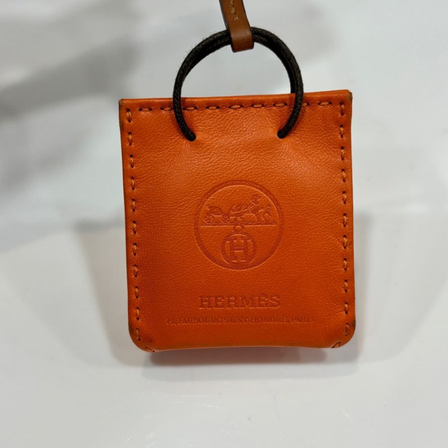 Hermes 橘色迷你包包造型皮革吊飾Sac Orange Charm-4