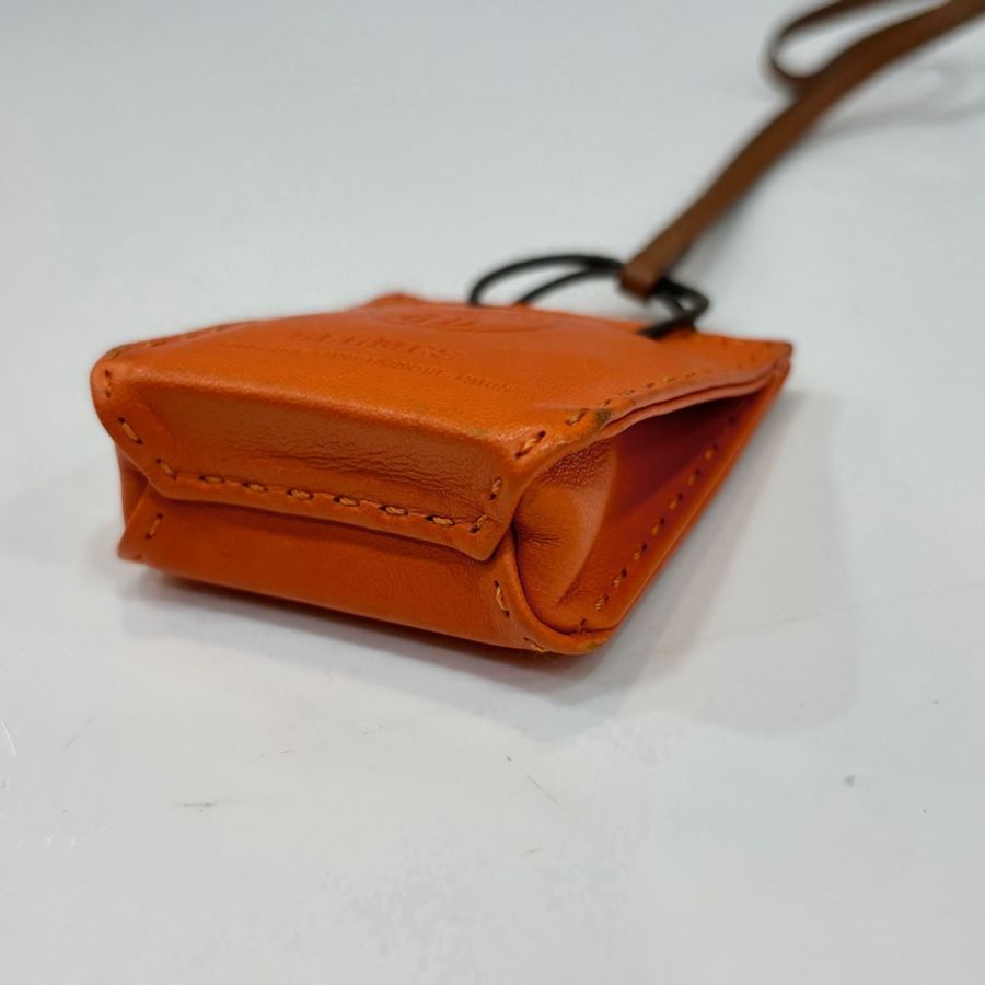Hermes 橘色迷你包包造型皮革吊飾Sac Orange Charm-7
