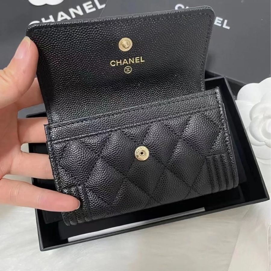 Chanel 全新 boy 卡夾 荔枝牛皮 黑金-5