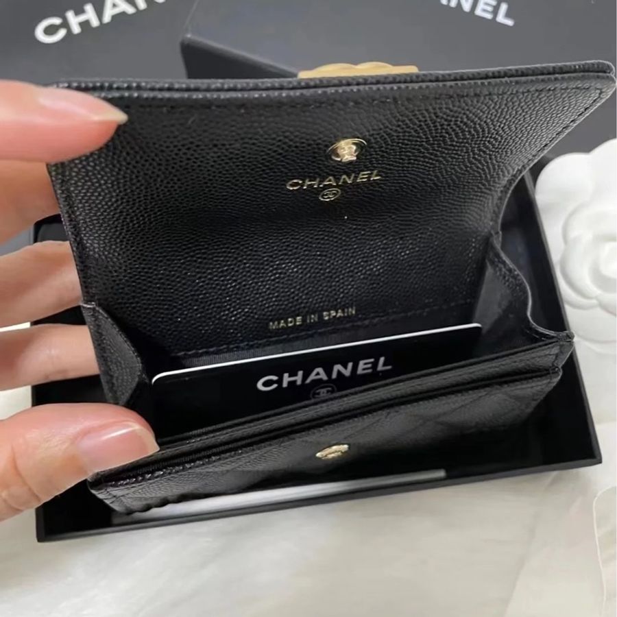 Chanel 全新 boy 卡夾 荔枝牛皮 黑金-6