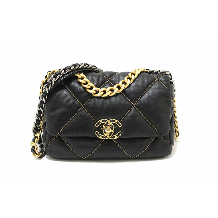 Limited Edition Chanel 19 Medium Black Quilted Lambskin Leather Shoulder Crossbody Bag-0