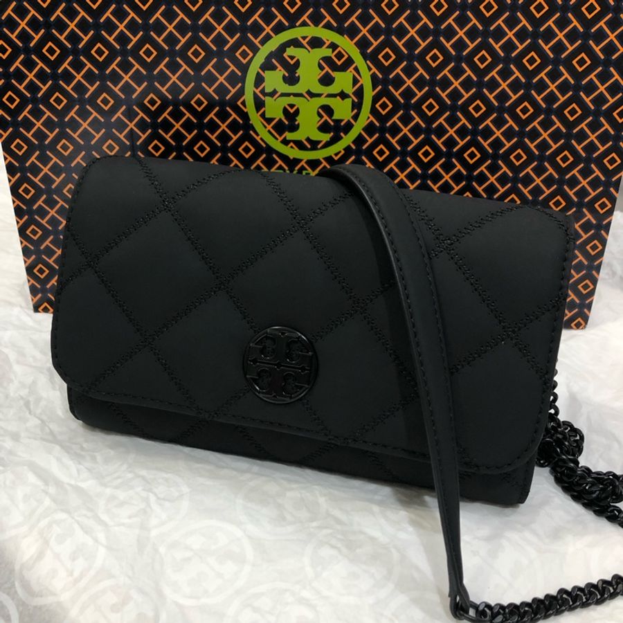 TORY BURCH willa 磨砂黑 woc 鏈袋斜背包 手拿包 全新無瑕疵-0