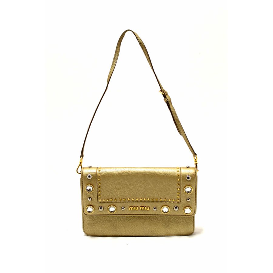 Miu Miu Crystal Gold Leather Wallet Bag-1
