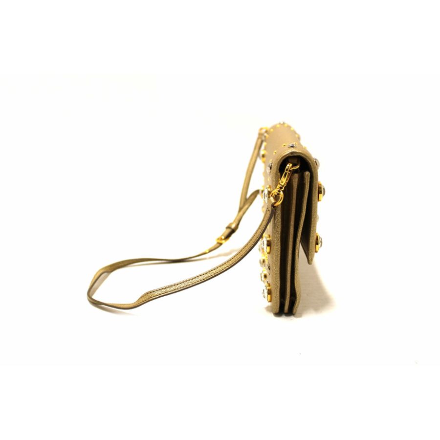 Miu Miu Crystal Gold Leather Wallet Bag-5