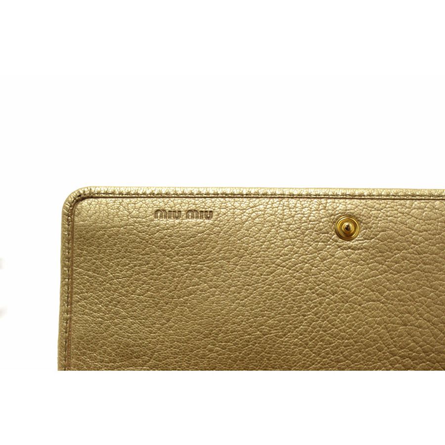 Miu Miu Crystal Gold Leather Wallet Bag-11