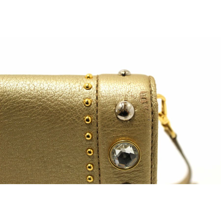 Miu Miu Crystal Gold Leather Wallet Bag-13