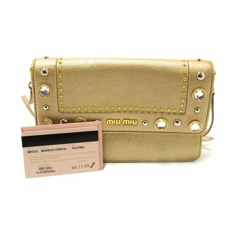Miu Miu Crystal Gold Leather Wallet Bag-15