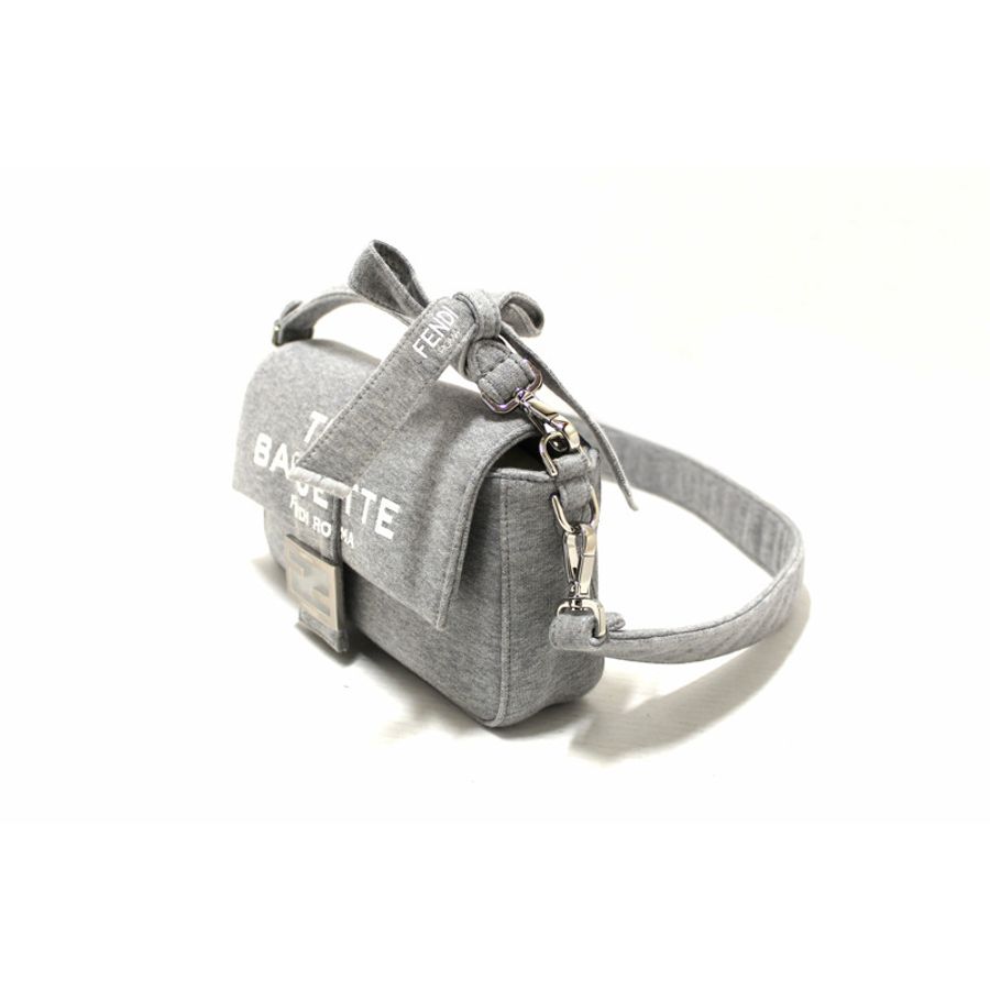 NEW Fendi x Marc Jacobs Grey Jersey Logo Medium Baguette Shoulder Bag-2