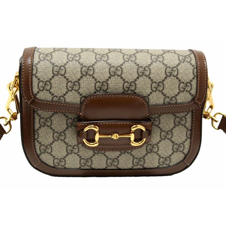 New Gucci Brown Classic Supreme Canvas Horsebit Mini 1955 Shoulder Bag 658574-2