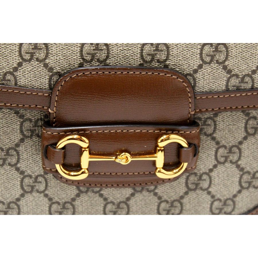 New Gucci Brown Classic Supreme Canvas Horsebit Mini 1955 Shoulder Bag 658574-3