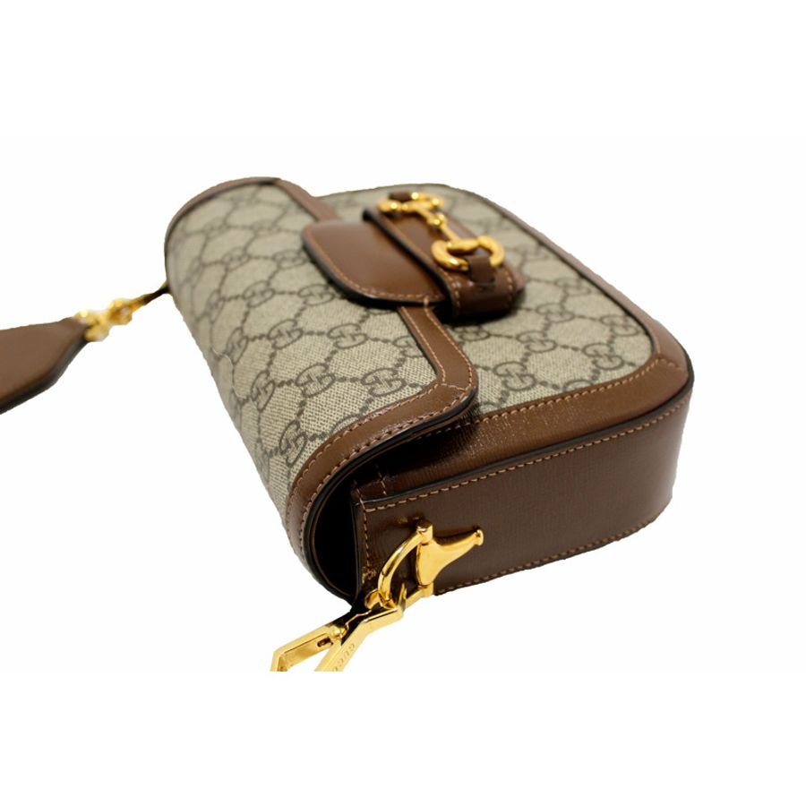 New Gucci Brown Classic Supreme Canvas Horsebit Mini 1955 Shoulder Bag 658574-9