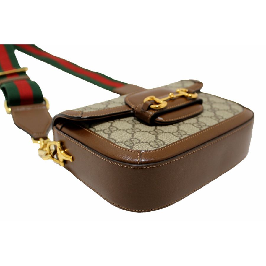 New Gucci Brown Classic Supreme Canvas Horsebit Mini 1955 Shoulder Bag 658574-11