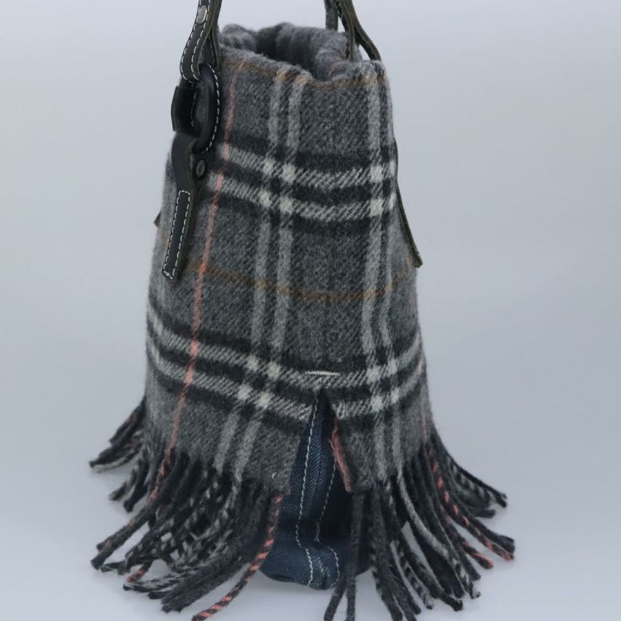 【日本直送】BURBERRY Nova 格紋圍巾款藍標手提包羊毛灰色銀色正品 96942-2