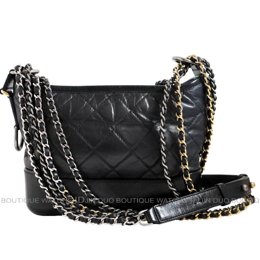 金鐸精品~2392 CHANEL 香奈兒 A91810小號菱格紋黑金舊化小牛皮 流浪包 雙肩背包-1