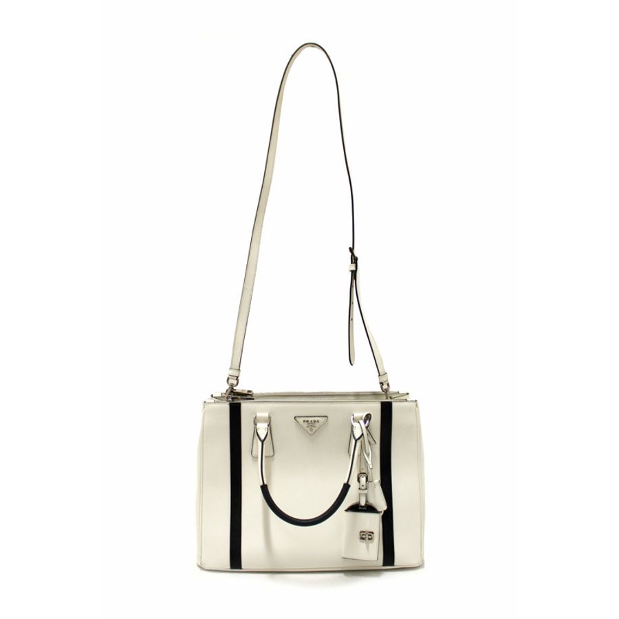 Prada White and Black Bi-color Saffiano Galleria Large Tote Bag-1