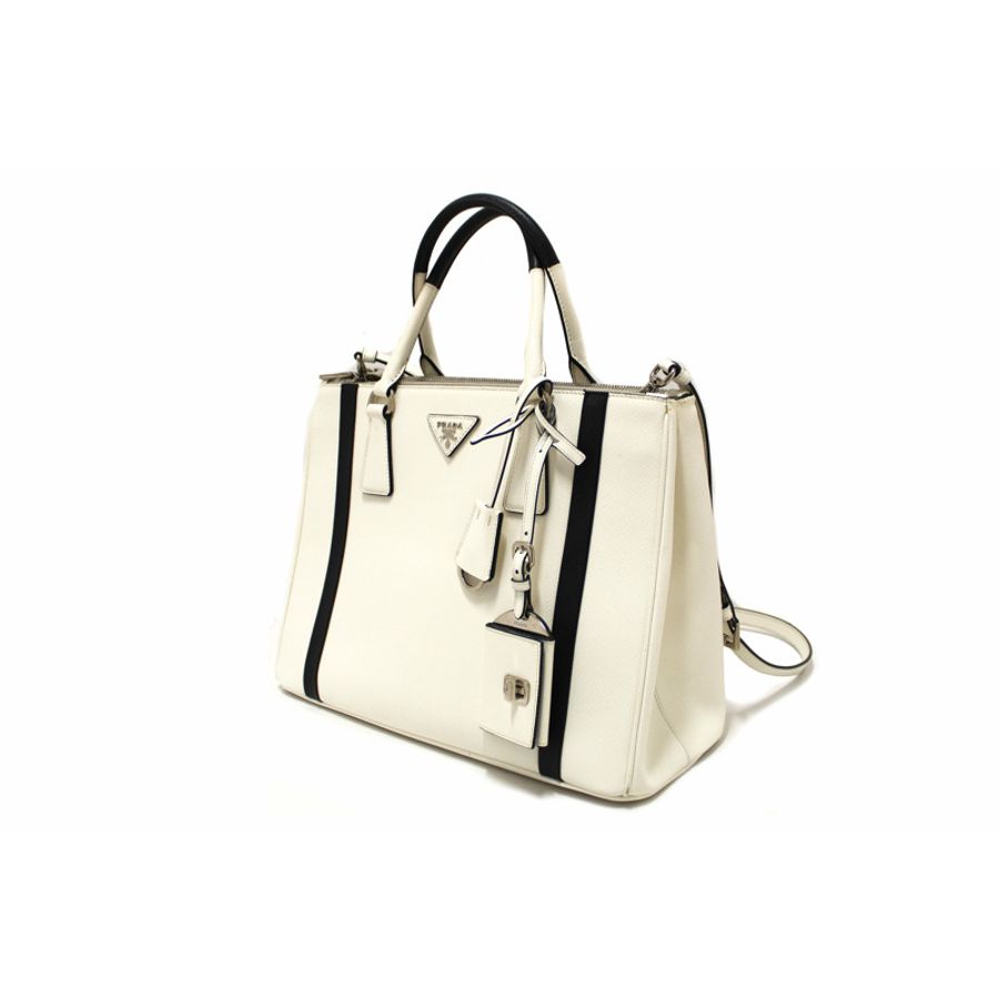 Prada White and Black Bi-color Saffiano Galleria Large Tote Bag-2