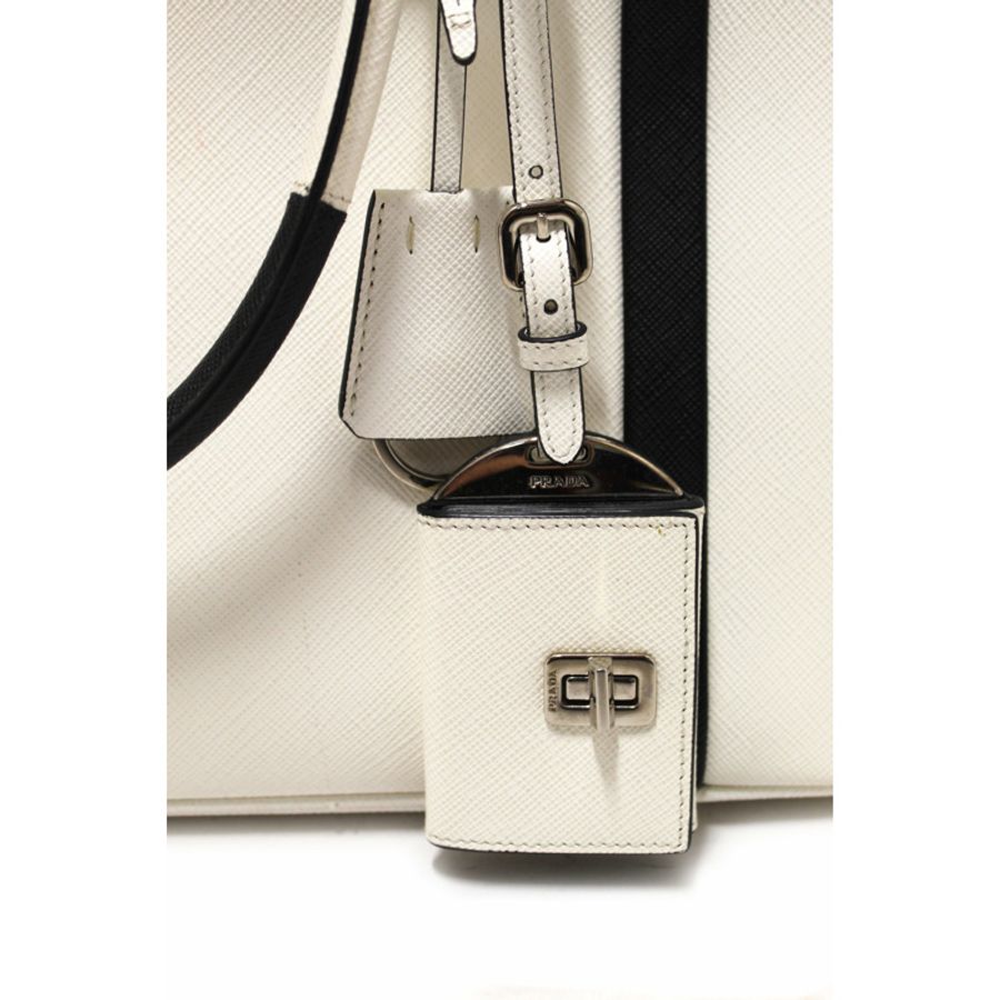 Prada White and Black Bi-color Saffiano Galleria Large Tote Bag-11