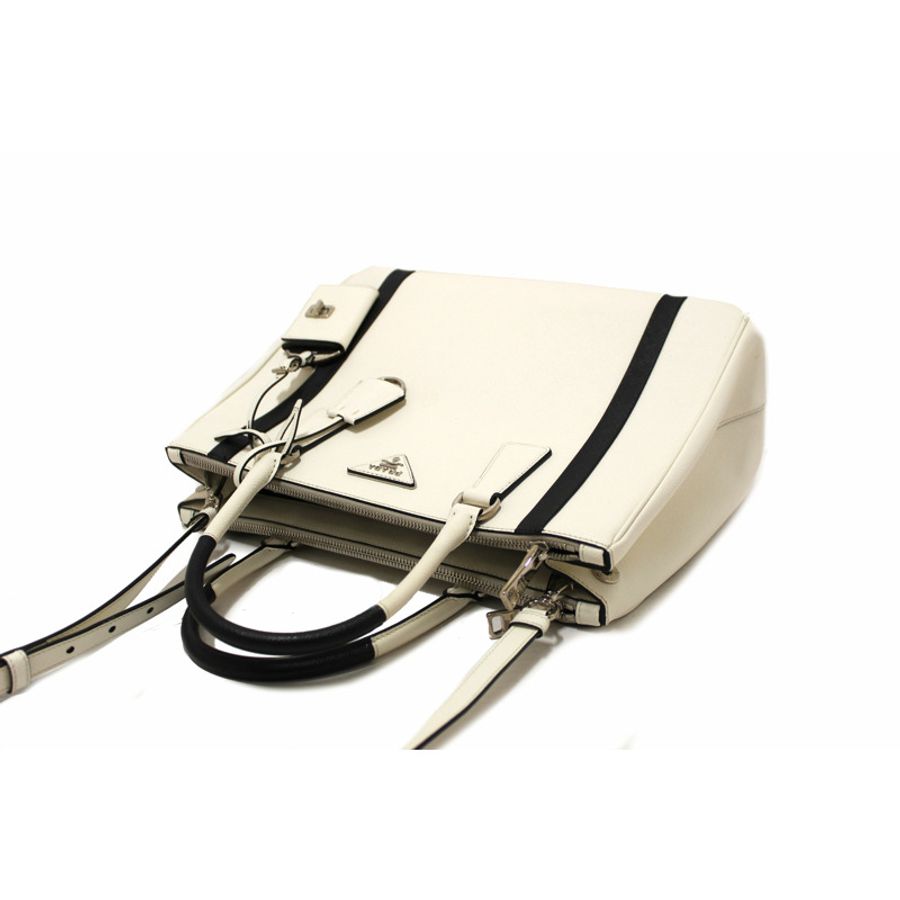 Prada White and Black Bi-color Saffiano Galleria Large Tote Bag-15