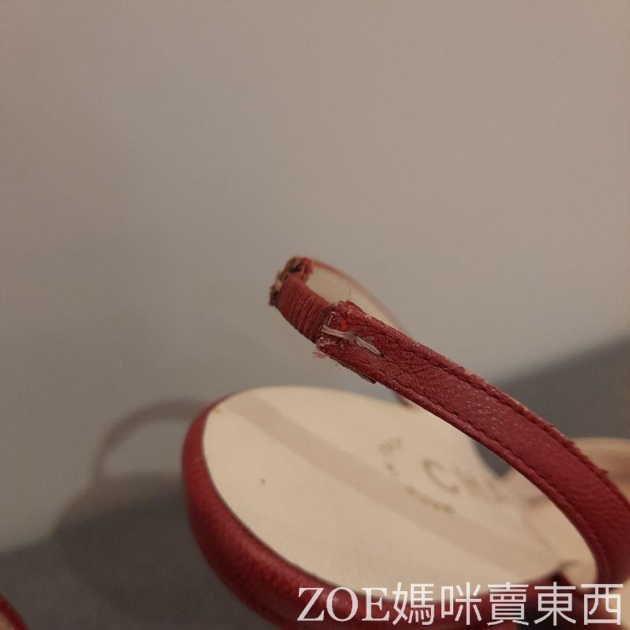 Chanel 白拼酒紅色細根高跟鞋-8