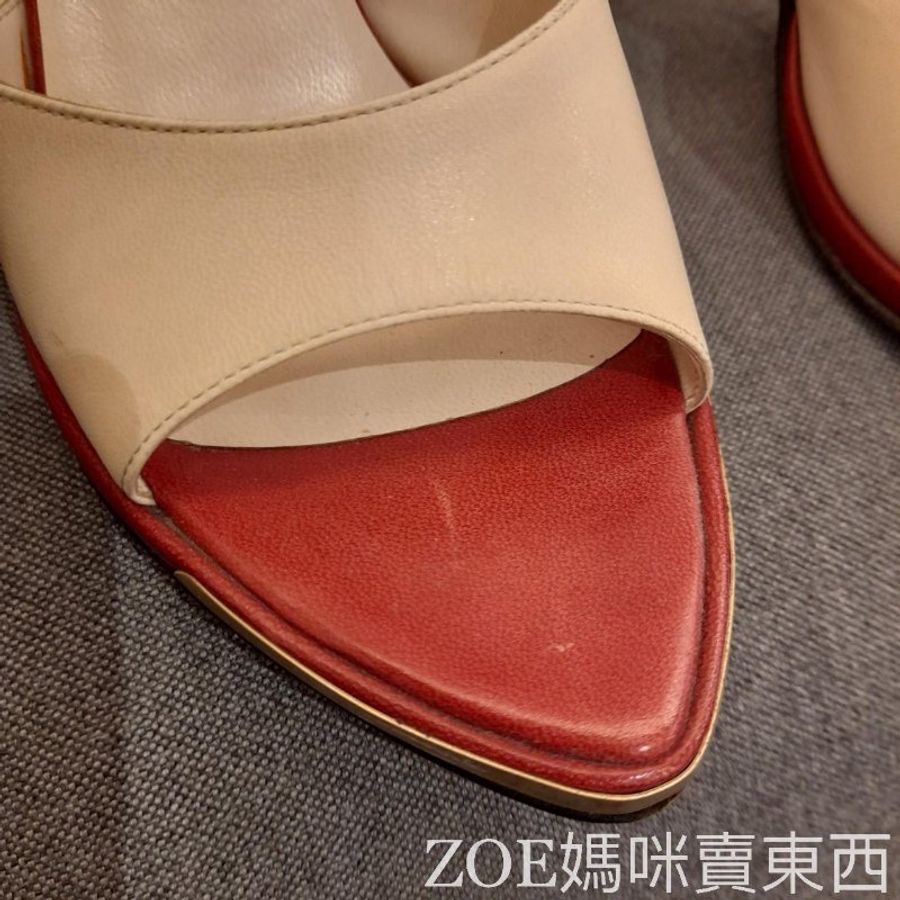 Chanel 白拼酒紅色細根高跟鞋-10