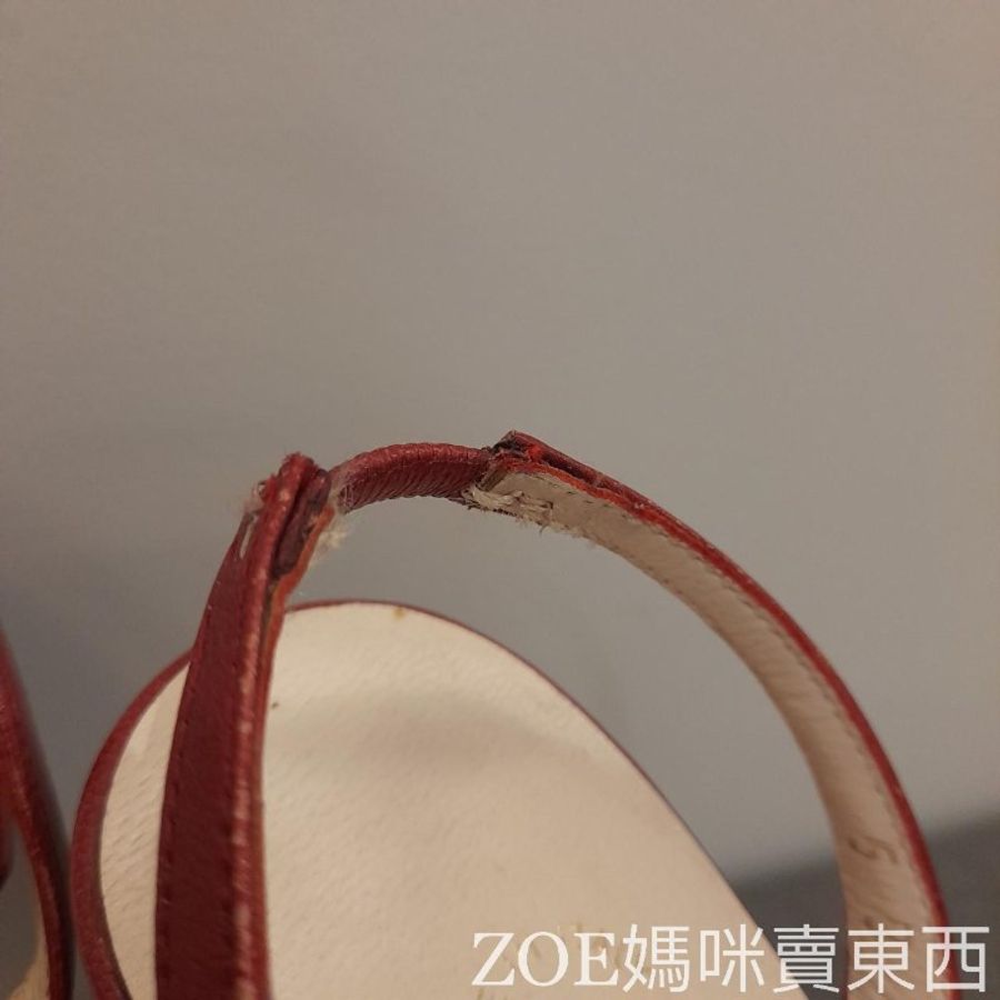 Chanel 白拼酒紅色細根高跟鞋-12