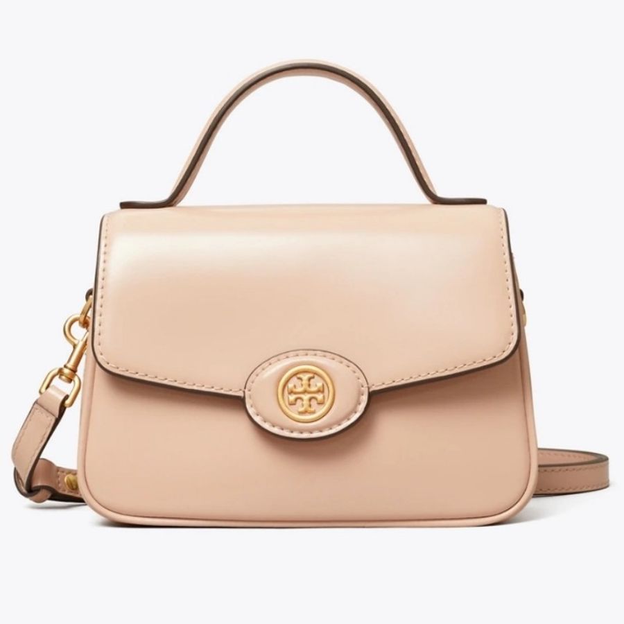 TB ToryBurch robinson 專櫃款手提肩背翻蓋兩用包 粉膚色 全新(不可議)-0