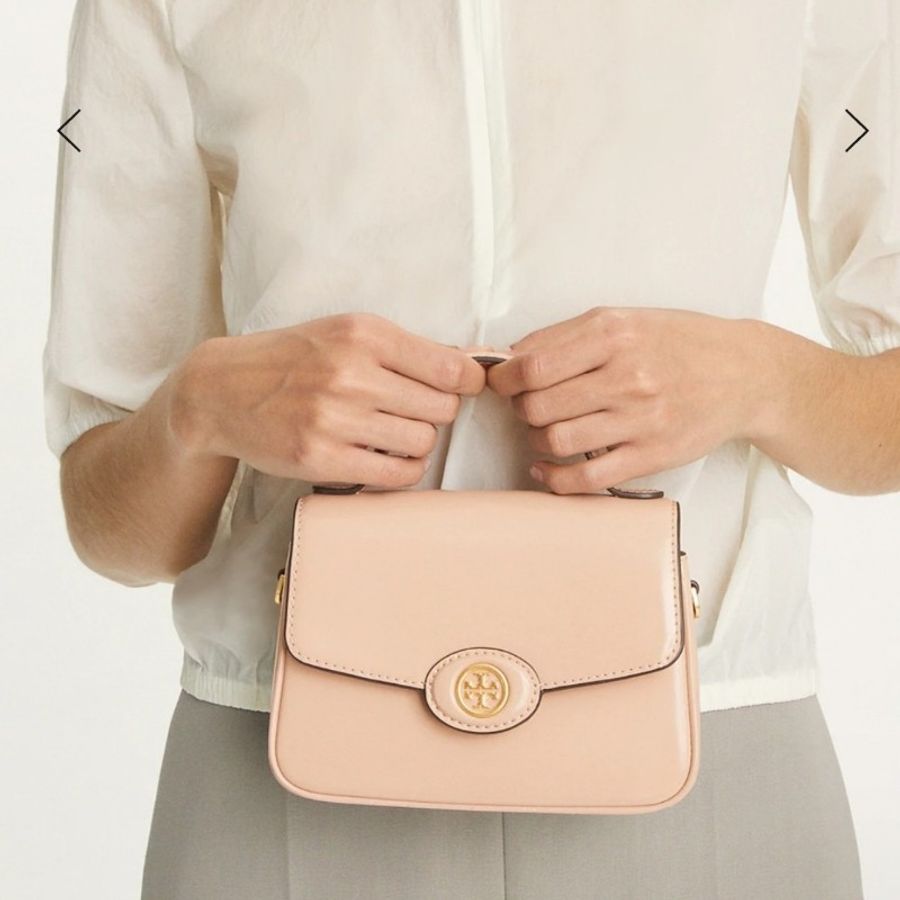 TB ToryBurch robinson 專櫃款手提肩背翻蓋兩用包 粉膚色 全新(不可議)-4
